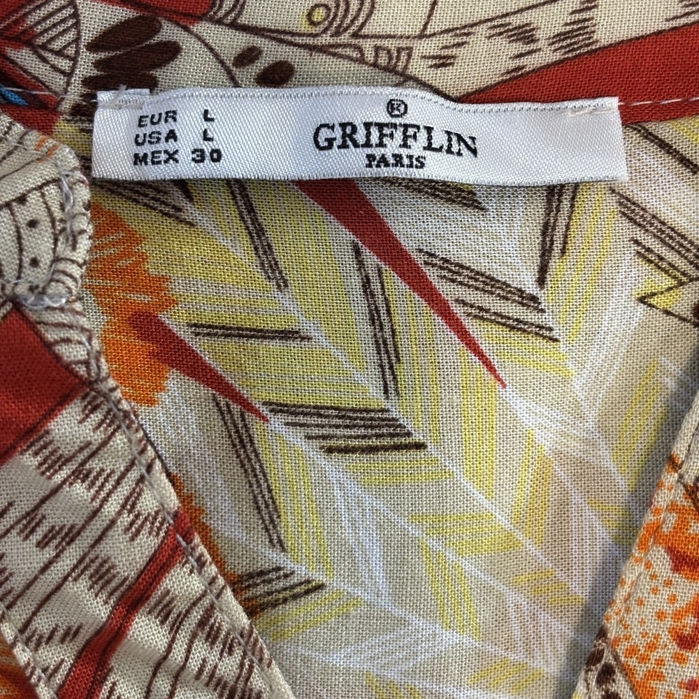 Grifflin Paris Shirt Dress Women's Large Roll Tab Sleeves Western Boho Feathers - Picture 6 of 6